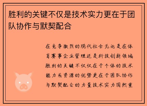 胜利的关键不仅是技术实力更在于团队协作与默契配合